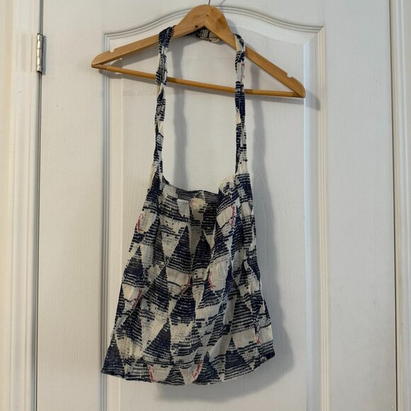FREE PEOPLE blue and white patterned canvas reuseable tote bag. - Picture 1 of 5